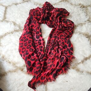 Leopard Print Red and Black Scarf